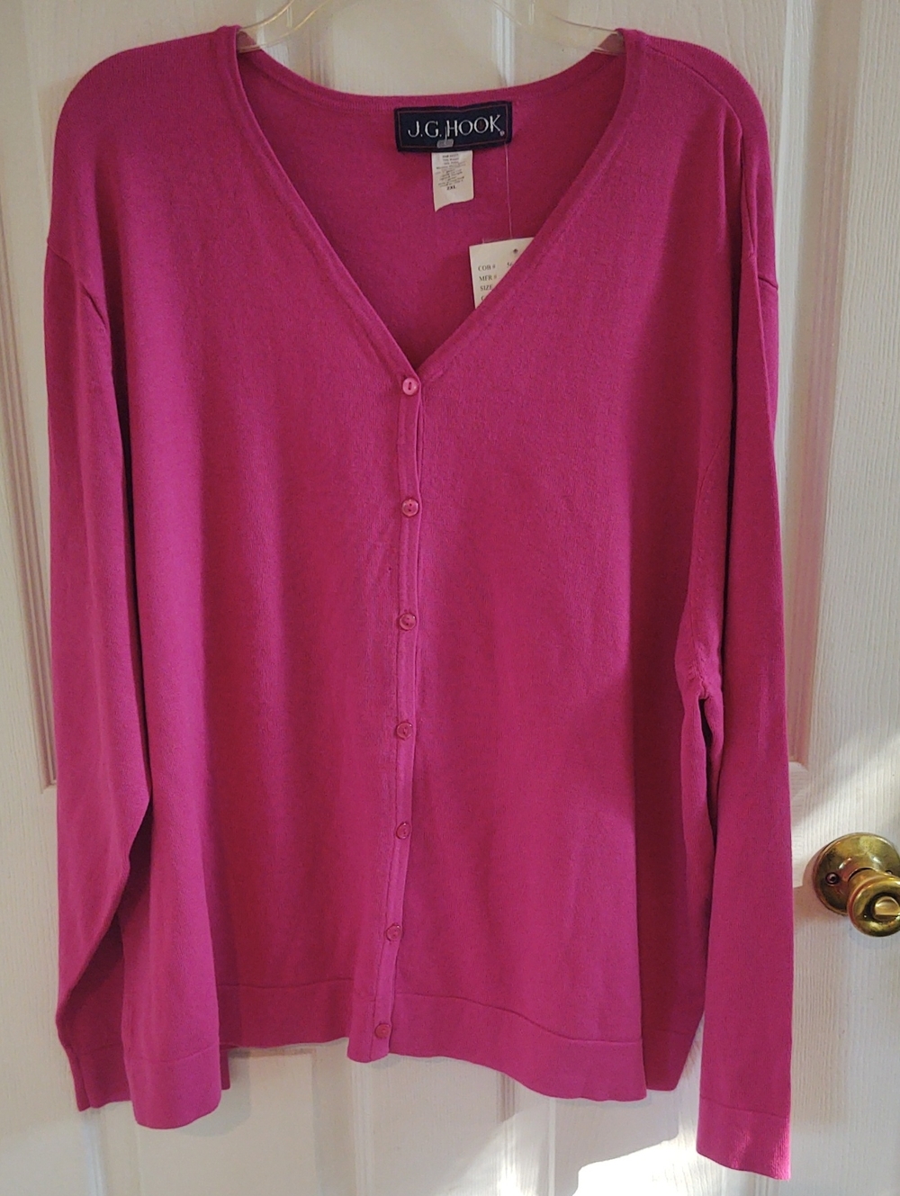 J.G. Hook Vintage Women's Fuchsia Button-Front V-Neck Cardigan -  2X